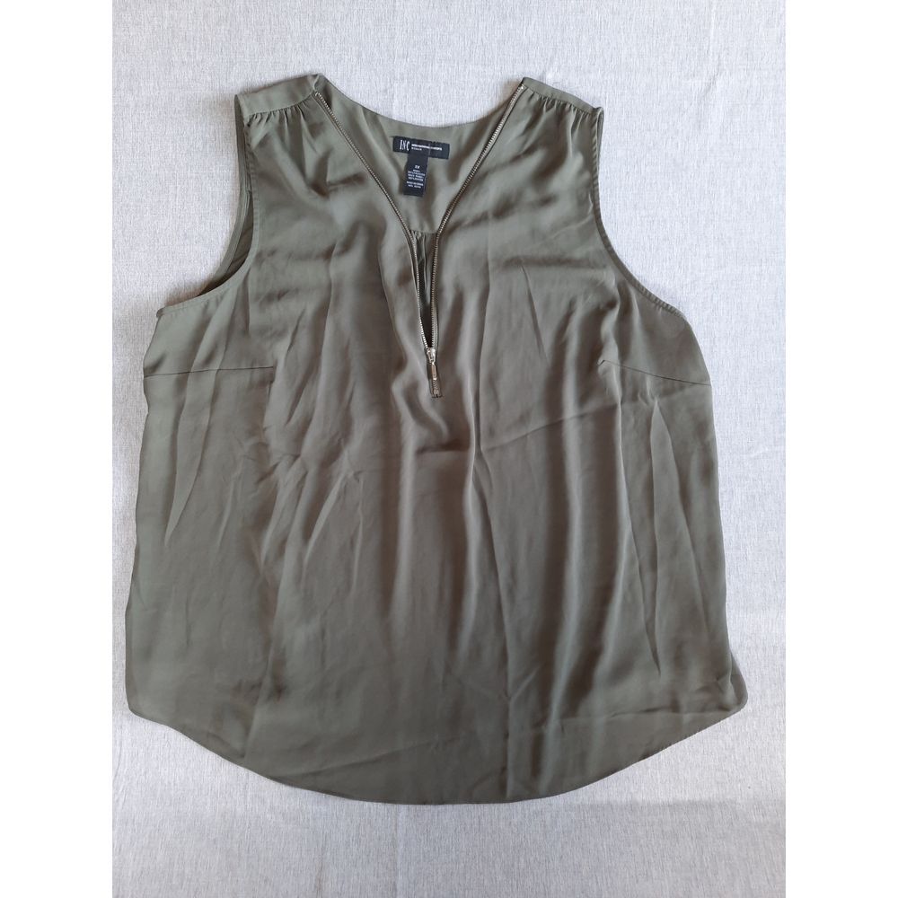 INC International Concepts Women 2X Caumo Army Quarter Zip Top Blouse Sleeveless
